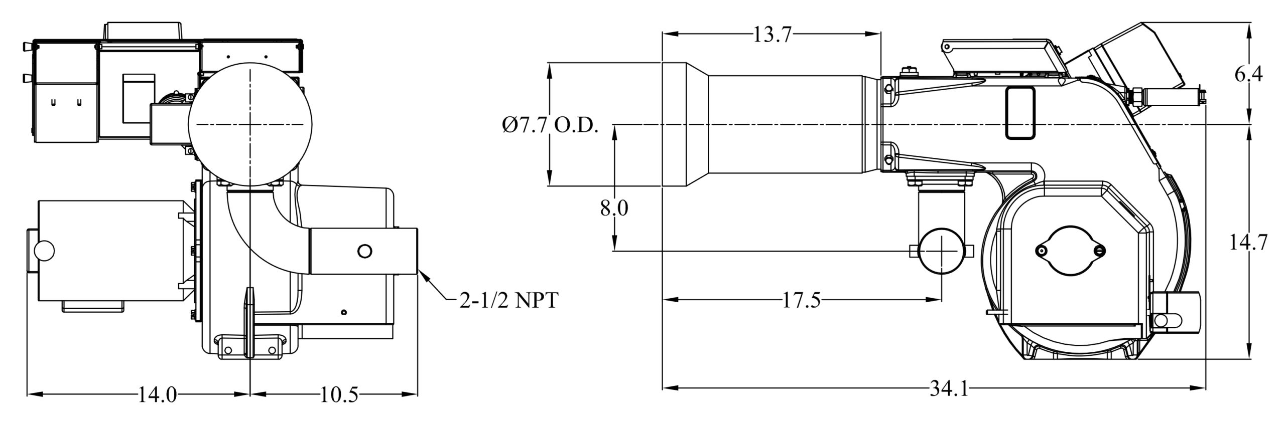 Beckett: CG50 Gas Burner 1,400 to 5,000 MBH | AC Power - Technical Drawing 1
