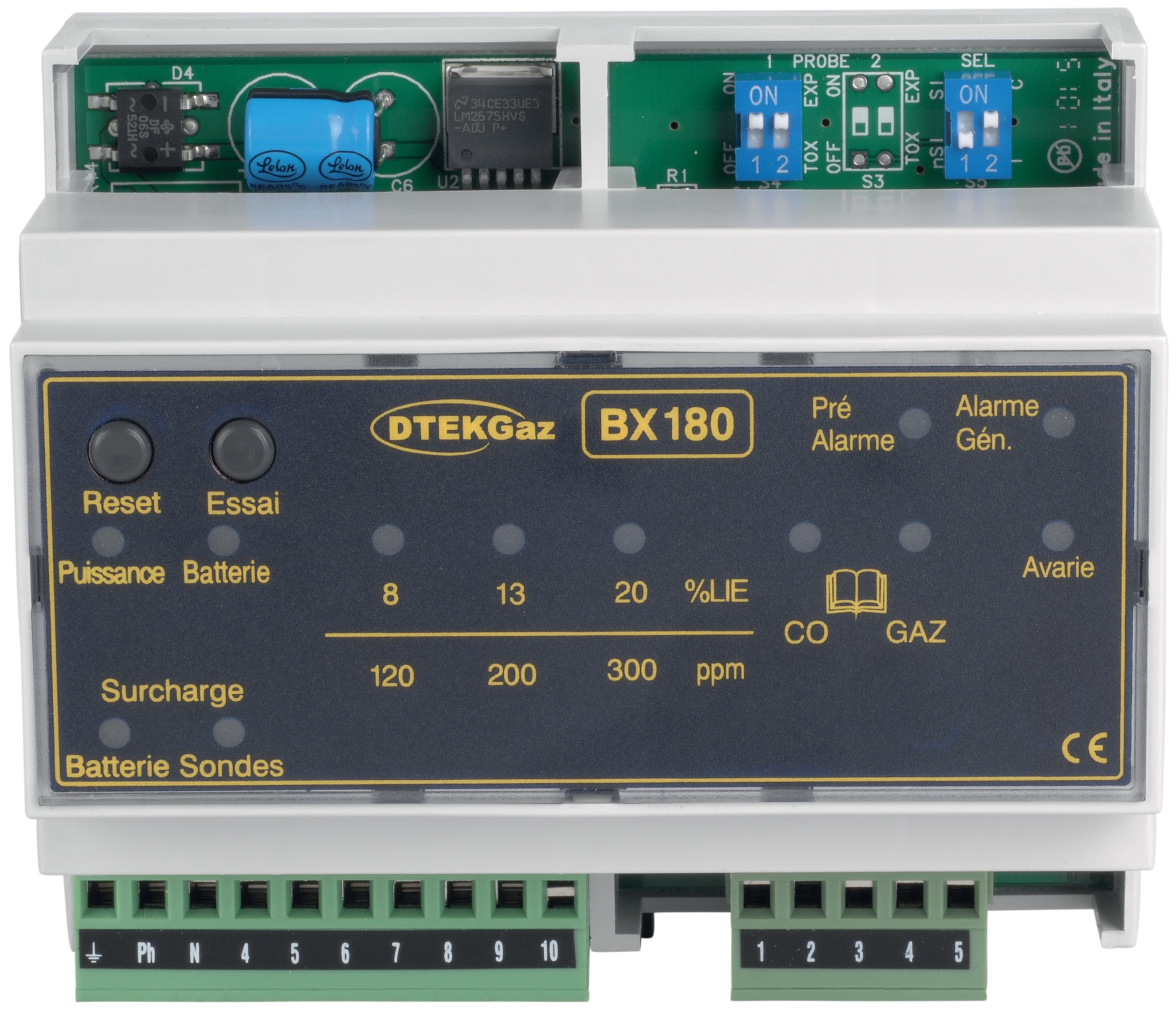 Gas detection central unit DIN rail 1 probe