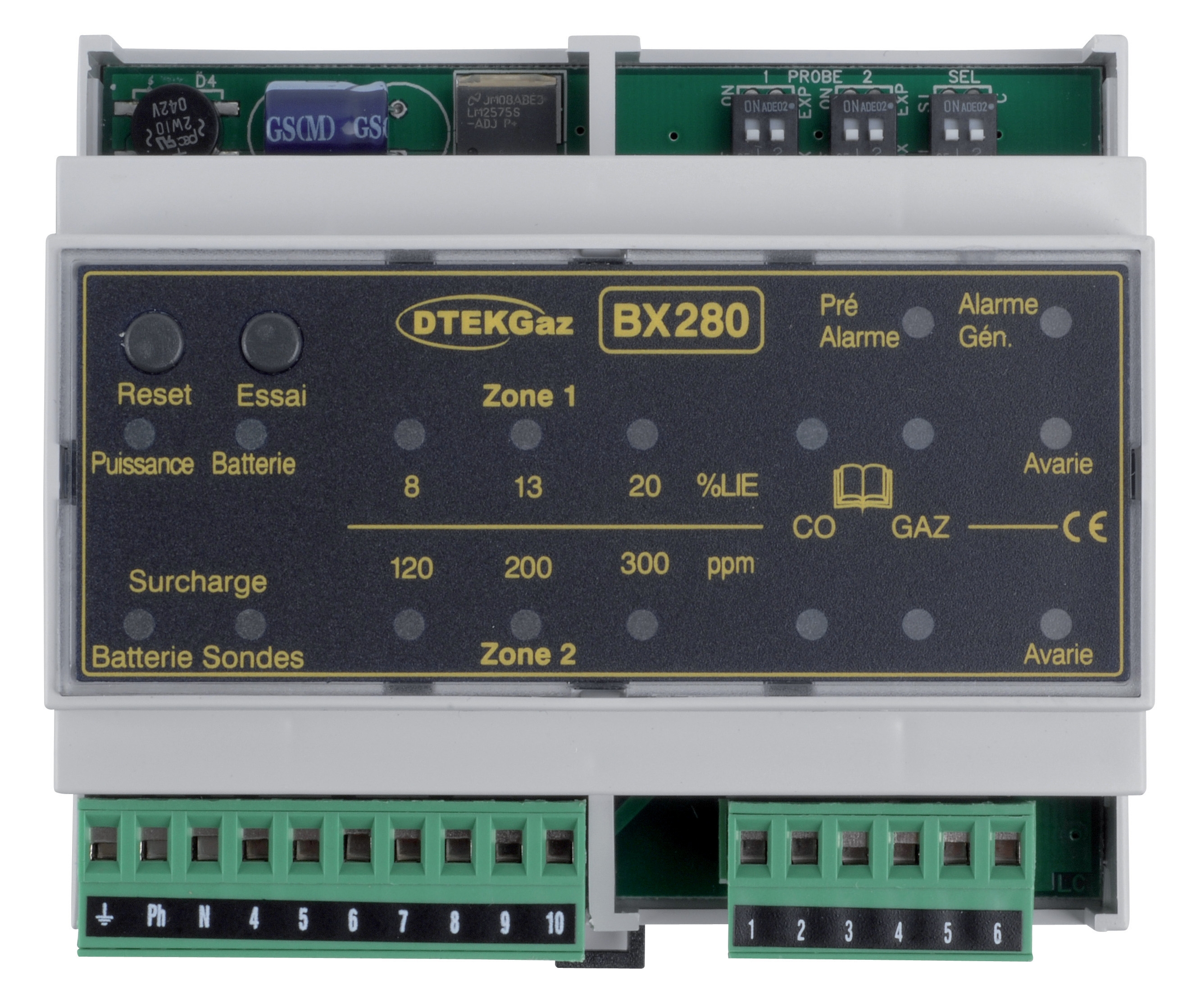Gas detection central unit Din rail 2 probes