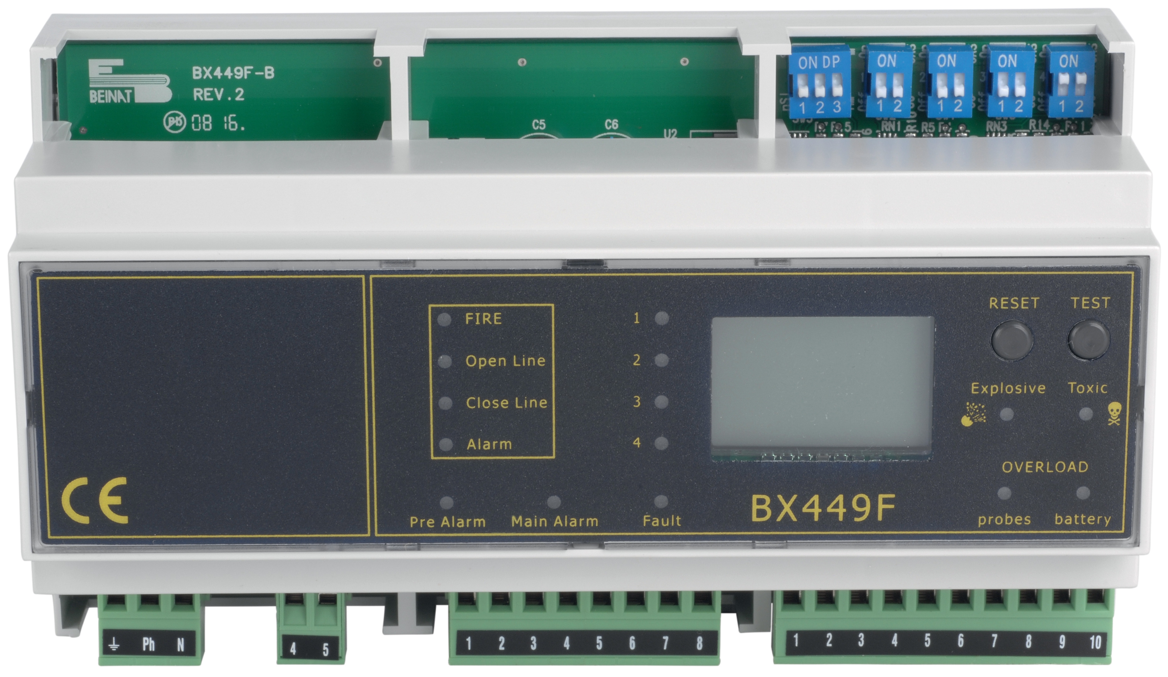 Gas detection central rail DIN 16 probes - 12V
