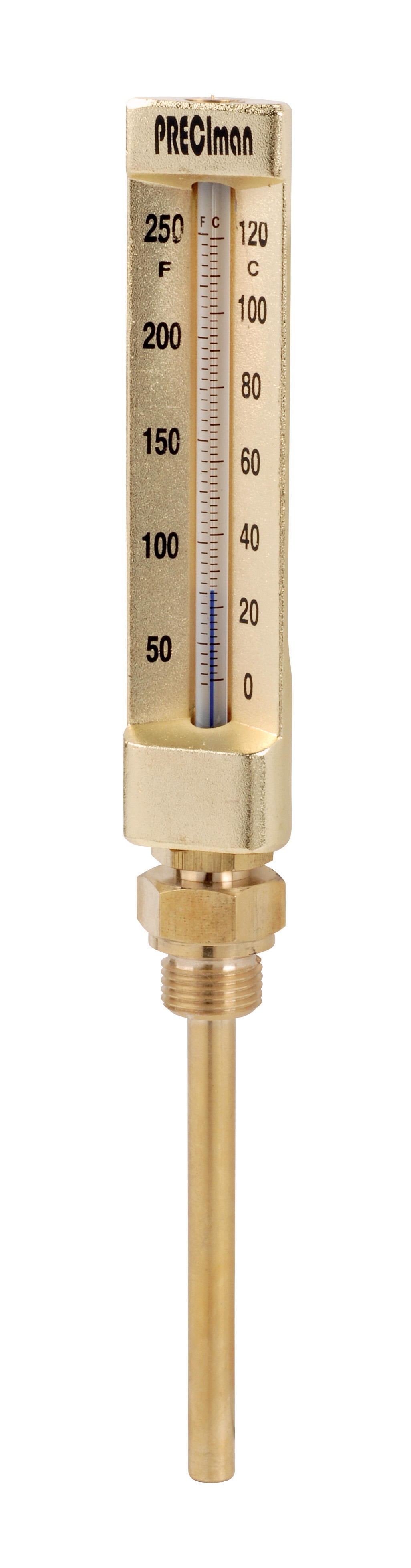 Industrial thermometer 0/+120°C probe 100 straight height 150