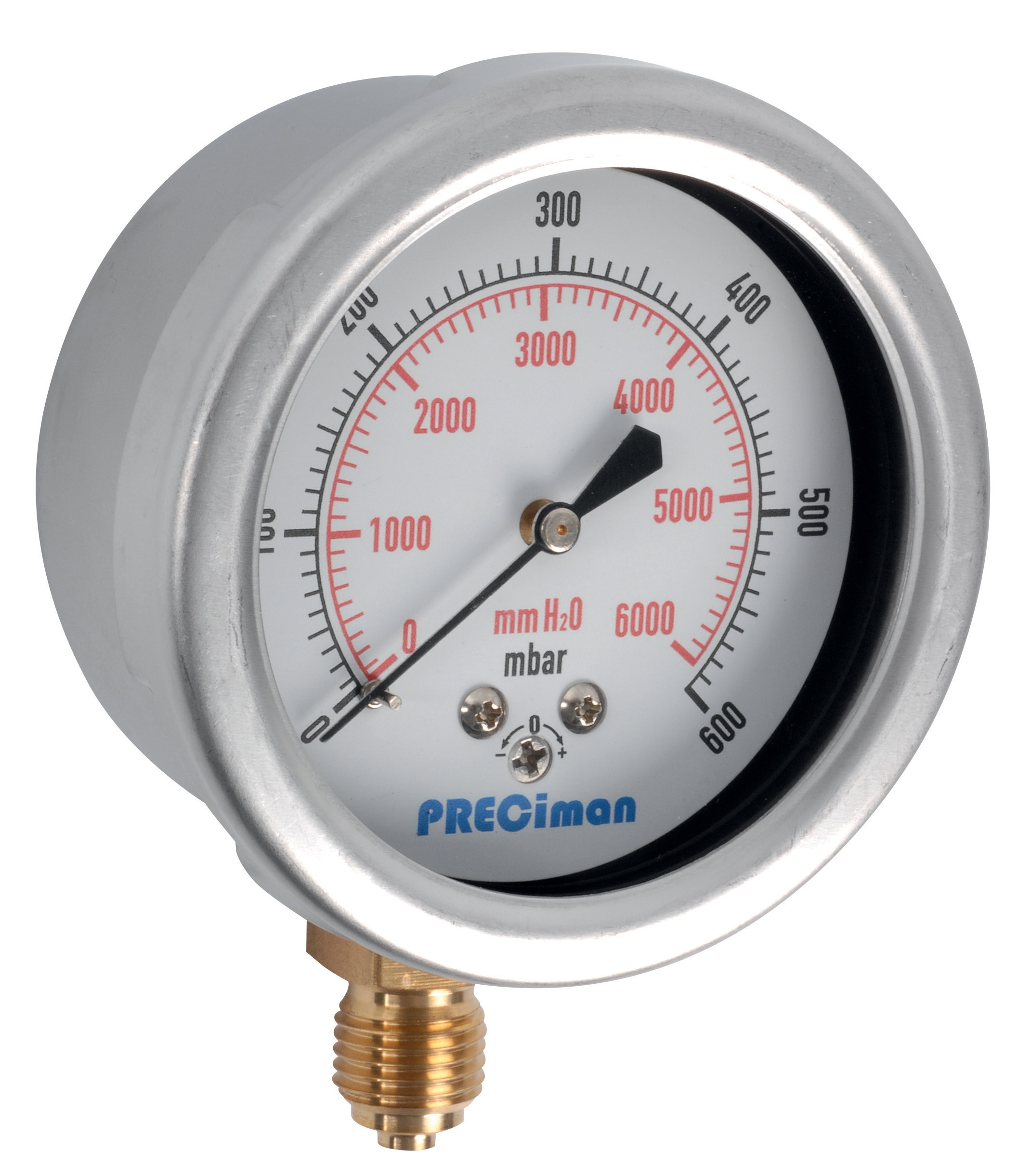 Green stainless steel manometer vertical D63 0/+25Mbar G1/4