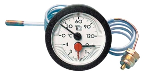 Round thermomanometer 0/6 bar 0/120°C D57 capillary 1.5m